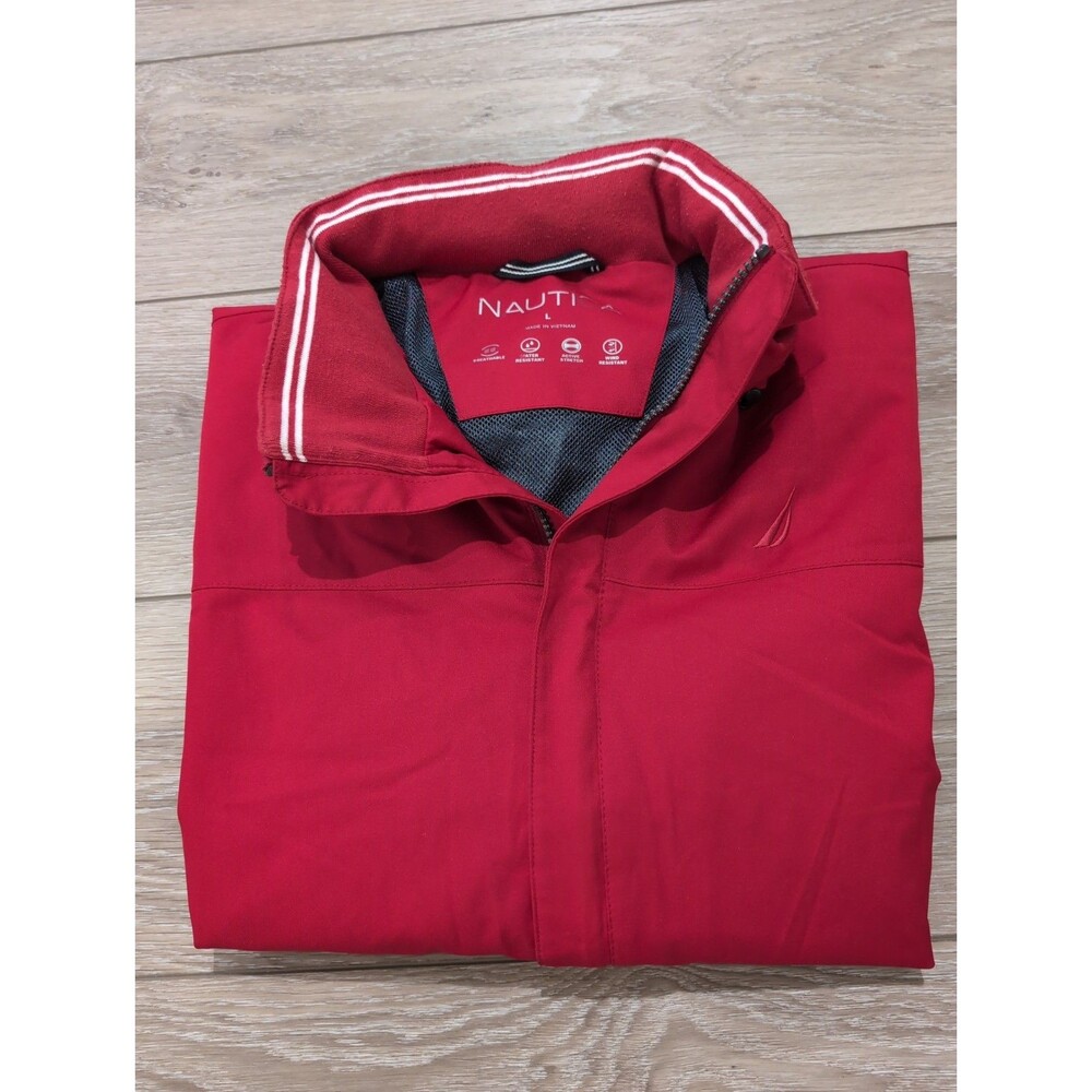 NAUTICA RED BOMBER JACKET LINED W/HOOD  MEN'S SIZE LARGE   RED   EUC
